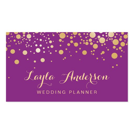 Glamour Gold Dots Decor - Stylish Violet Purple Double-Sided Standard Business Cards (Pack Of 100) (front side)