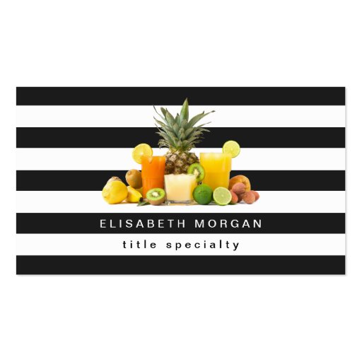 Pineapple Kiwi Fruits Juice - Black White Stripes Double-Sided Standard Business Cards (Pack Of 100)