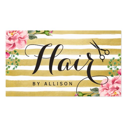 Hair Salon Appointment Card Trendy Gold Stripes Double-Sided Standard Business Cards (Pack Of 100) (front side)