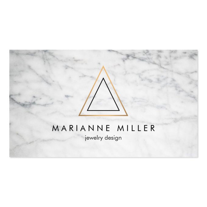 Edgy and Modern Copper Triangle Logo White Marble Business Card