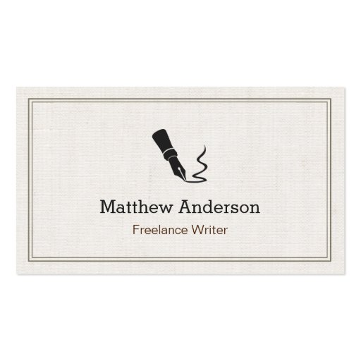 Professional Writer Editor Author - Beige Linen Business Card Templates (front side)