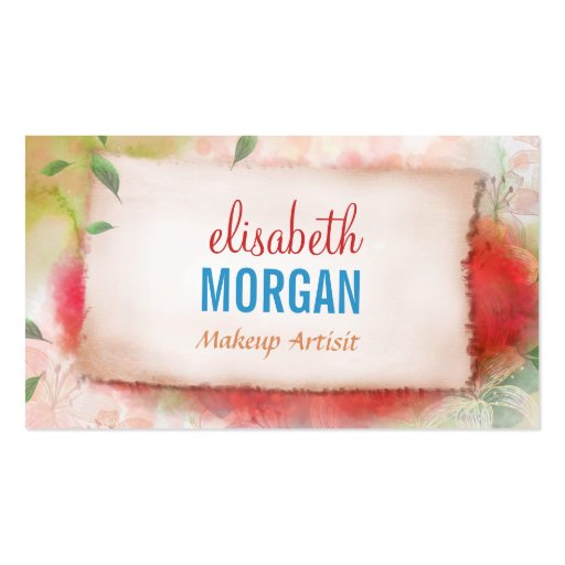 Makeup - Artistry Watercolor Floral Business Card Template (front side)