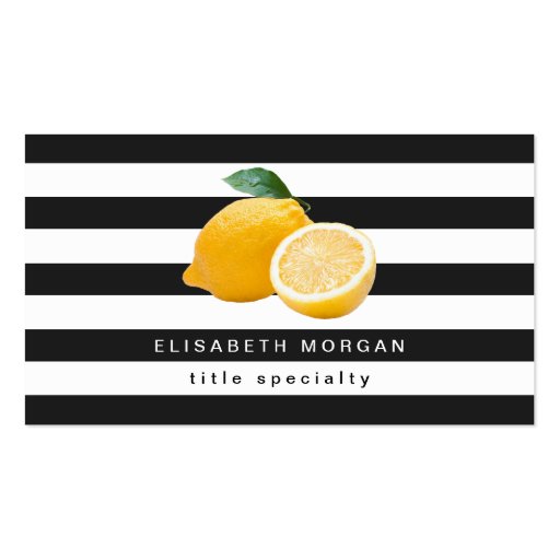 Yellow Lemon Logo with Classic Black White Stripes Double-Sided Standard Business Cards (Pack Of 100) (front side)