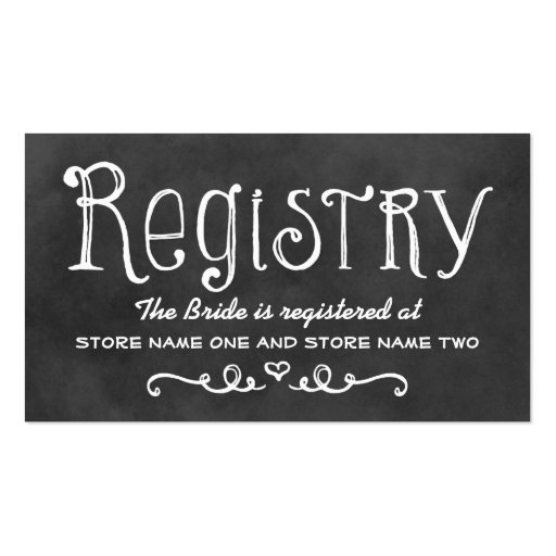Bridal Registry Card | Black Chalkboard Charm Double-Sided Standard Business Cards (Pack Of 100) (front side)