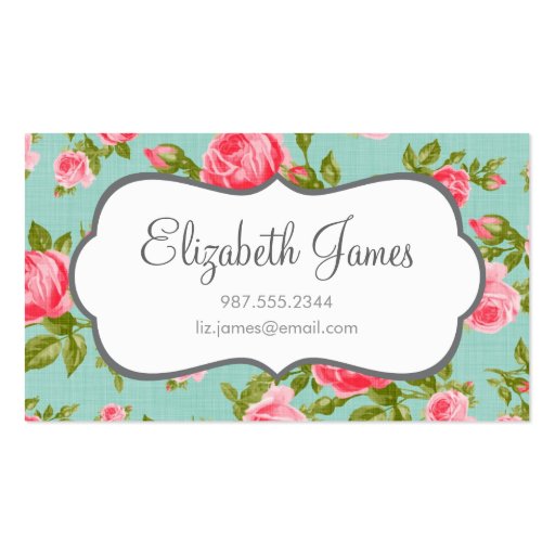 Girly Vintage Roses Floral Print Double-Sided Standard Business Cards (Pack Of 100) (front side)