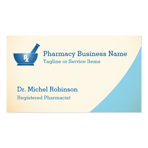 Pharmacy Mortar Pestle Logo Chemist - Cream Blue Business Cards (front side)