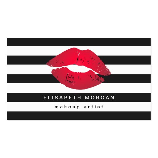 Red Lips Black White Stripes Modern Makeup Artist Double-Sided Standard Business Cards (Pack Of 100)