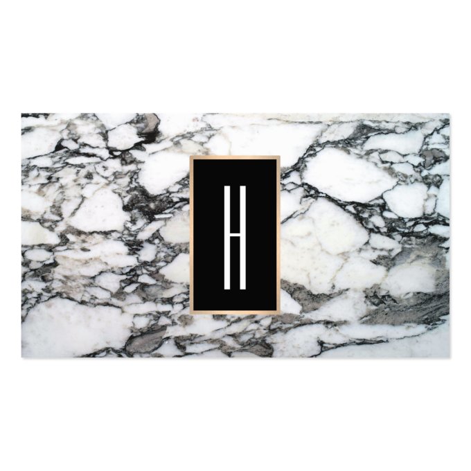 Modern Monogram, Black and White Marble Stone Business Card (front side)