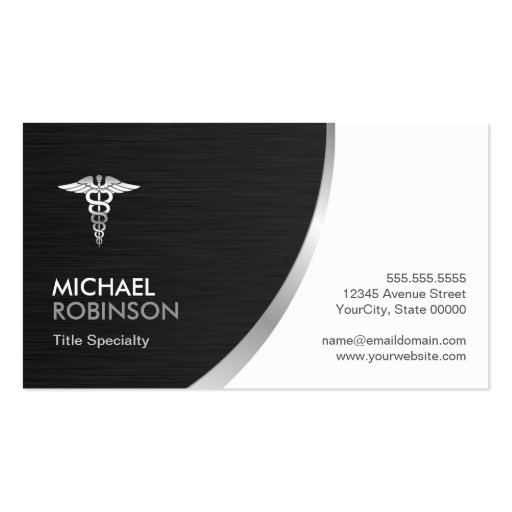 Professional Medical Caduceus Logo Modern Stylish Business Cards (front side)