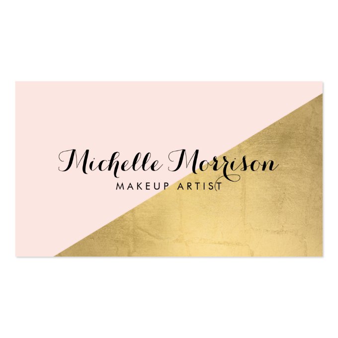 Edgy Geometric Faux Gold Foil and Pink Color Block Business Card
