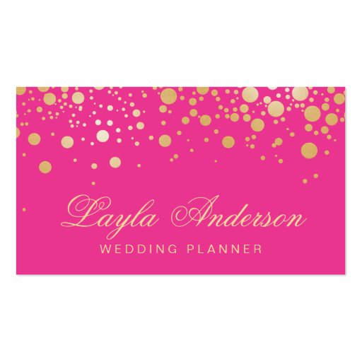 Glam Gold Dots Decor - Trendy Girly Hot Pink Double-Sided Standard Business Cards (Pack Of 100) (front side)