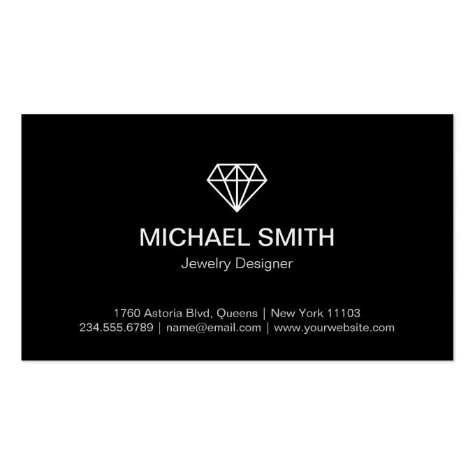Professional Black White Modern Diamond Logo Business Card (front side)