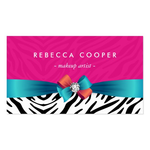 Makeup Artist - Pink Teal Zebra Print Double-Sided Standard Business Cards (Pack Of 100) (front side)