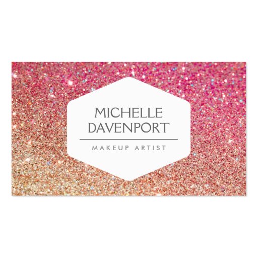 ELEGANT WHITE EMBLEM BRONZE/PINK OMBRE GLITTER Double-Sided STANDARD BUSINESS CARDS (Pack OF 100) (front side)
