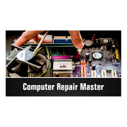 Computer Repair Technician PC Motherboard Photo Business Cards (front side)