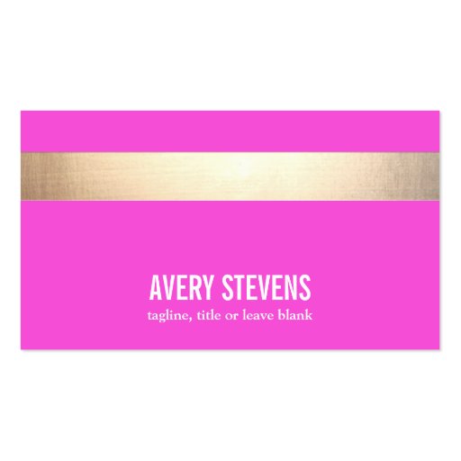 Bold Gold (no shine) Striped Modern Hot Pink Double-Sided Standard Business Cards (Pack Of 100) (front side)