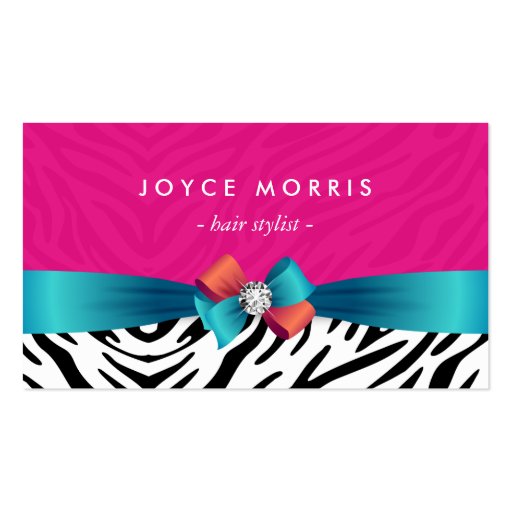 Hair Stylist - Classy Zebra Print Ribbon Double-Sided Standard Business Cards (Pack Of 100) (front side)