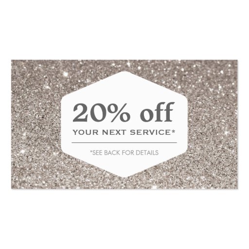 ELEGANT WHITE EMBLEM ON SILVER GLITTER Coupon Card Double-Sided Standard Business Cards (Pack Of 100) (front side)