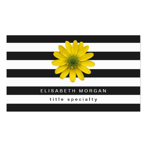Yellow Gerbera Daisy Flowers Black White Stripes Double-Sided Standard Business Cards (Pack Of 100) (front side)