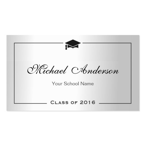 Graduation Name Card Namecard Silver Metallic Look Double-Sided Standard Business Cards (Pack Of 100)