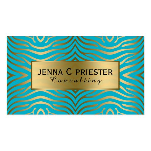 Modern Turquoise & Gold Zebra Stripes Pattern Double-Sided Standard Business Cards (Pack Of 100) (front side)