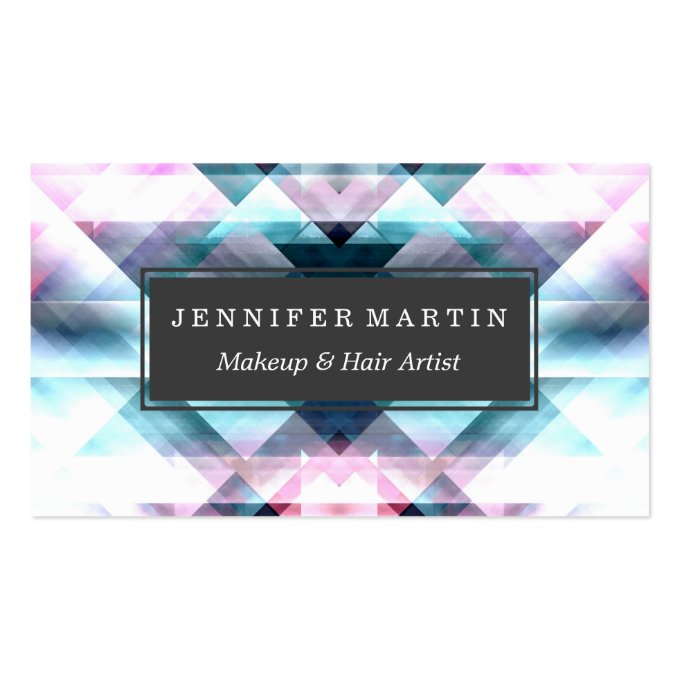 Girly Pink and Blue Abstract Geometric Pattern Business Card (front side)