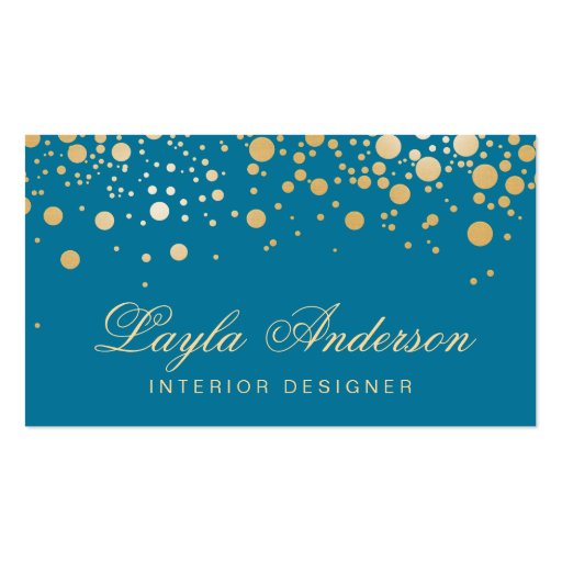 Glamor Gold Dots Decor - Classy Peacock Blue Color Double-Sided Standard Business Cards (Pack Of 100)