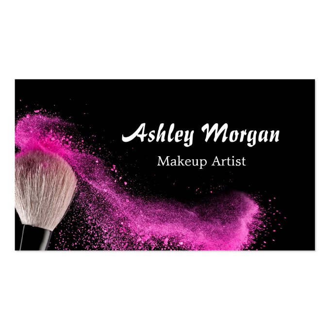 Makeup Artist Brush Powder Fashionable Black White Business Card (front side)