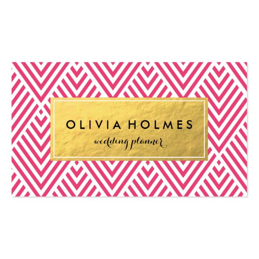Pink & Gold Chevron Pattern Business Card (front side)