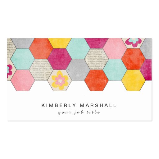 Retro Honeycomb Design Business Cards / Blue (front side)