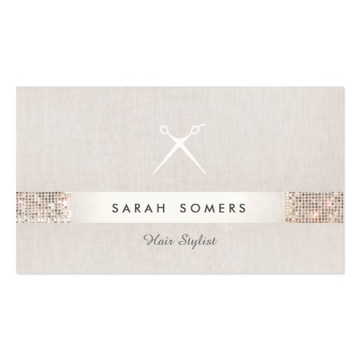 Hair Stylist Scissors Logo FAUX Silver Sequin Double-Sided Standard Business Cards (Pack Of 100) (front side)