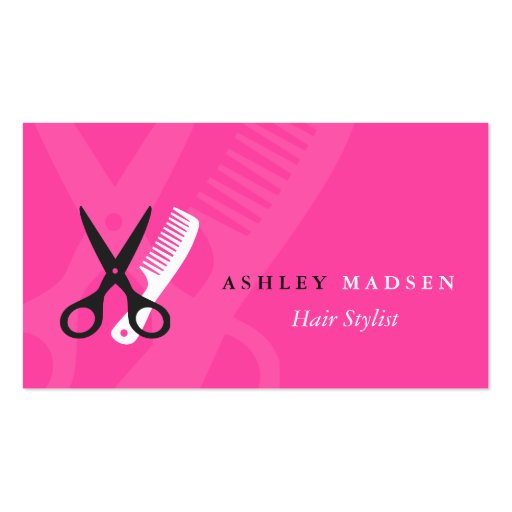 Hair Salon Hairstylist - Cute Girly Pink Business Card Template (front side)