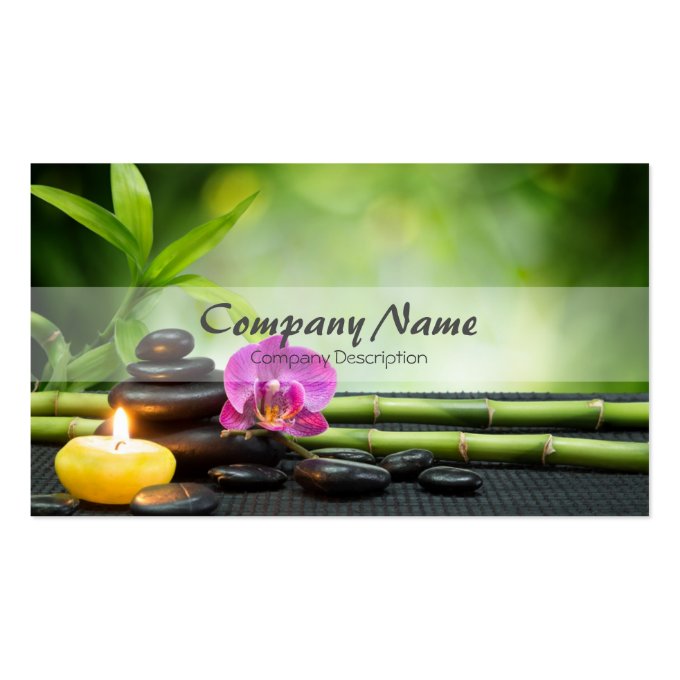 Bamboo Candle Stone Orchid Spa Massage Therapy Business Card (front side)