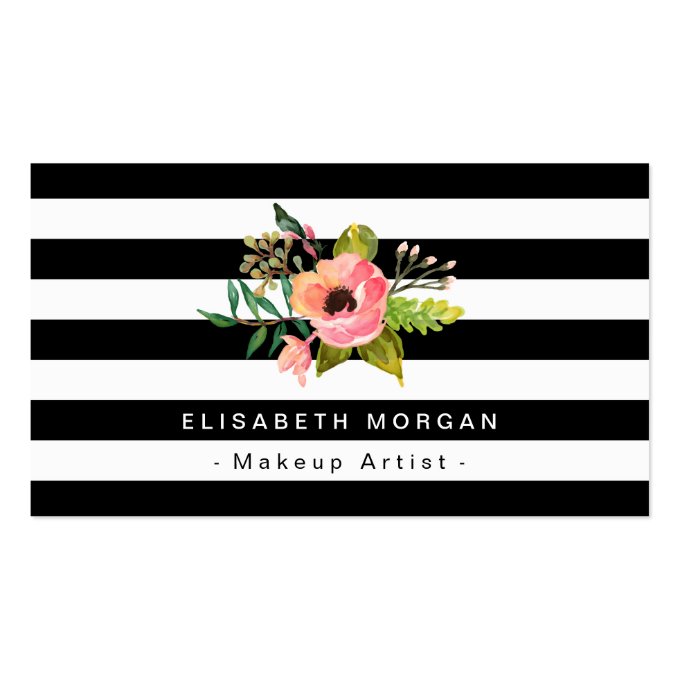 Makeup Artist Elegant Floral DIY Stripes Color Business Card