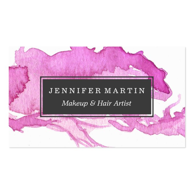 Minimalist Pink Watercolor Paint Daub Business Card (front side)