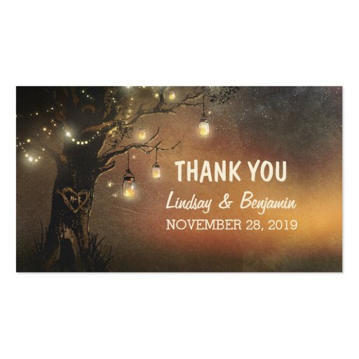 thank you tag with string lights mason jar tree Double-Sided standard business cards (Pack of 100) (front side)