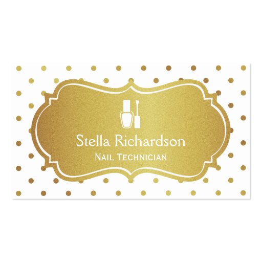 Nail Technician Manicurist - Chic White Gold Dots Business Card Template