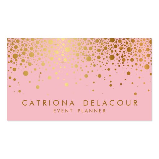 Faux Gold Foil Confetti Business Card | Pink (front side)
