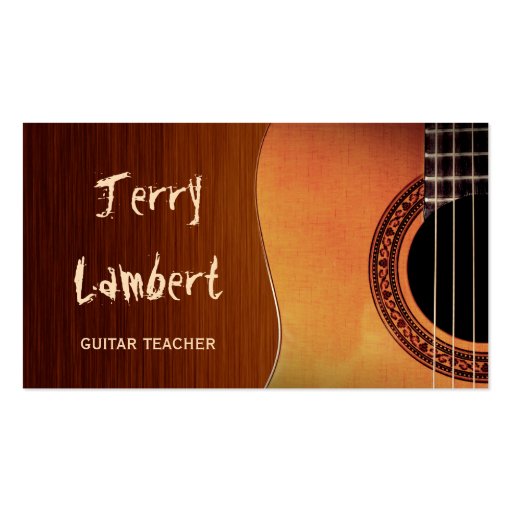 Guitarist Guitar Player Teacher Stylish Wood Look Business Card Templates (front side)