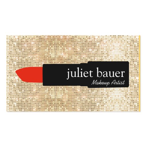 Gold Sequin Makeup Artist Lipstick Logo Beauty Double-Sided Standard Business Cards (Pack Of 100) (front side)