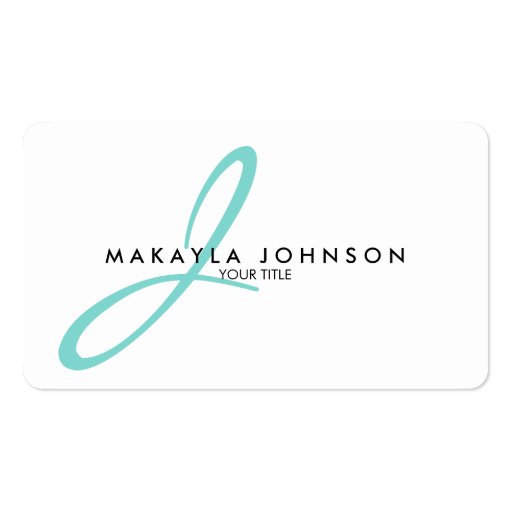 Modern & Simple aqua blue Monogram Professional Double-Sided Standard Business Cards (Pack Of 100)