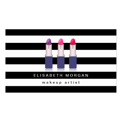 Lipsticks with Black White Stripes - Makeup Artist Double-Sided Standard Business Cards (Pack Of 100)