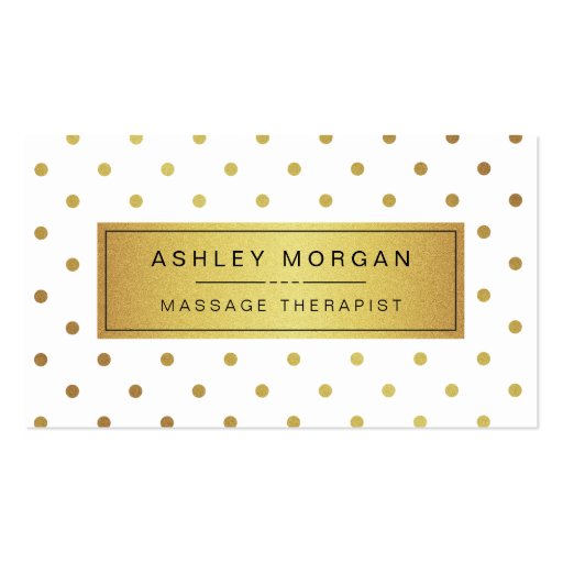 Massage Therapist - Cute Gold Polka Dots Business Card Template (front side)