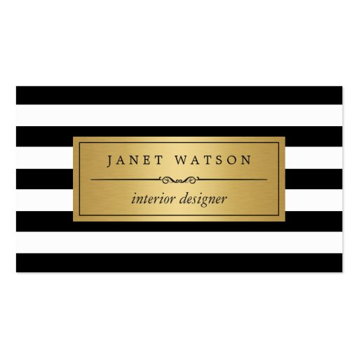 Interior Designer - Classic Black White Stripes Double-Sided Standard Business Cards (Pack Of 100) (front side)