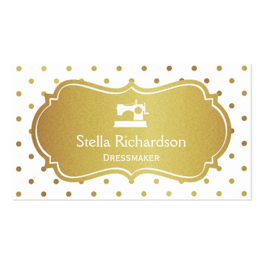Dressmaker Seamstress Chic White Gold Polka Dots Business Card Template