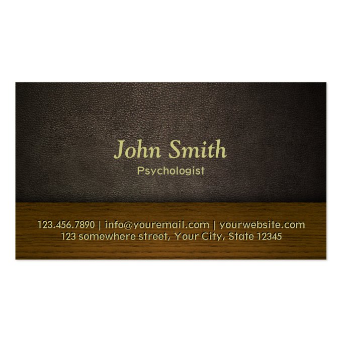 Leather & Wood Psychologist Business Card (front side)