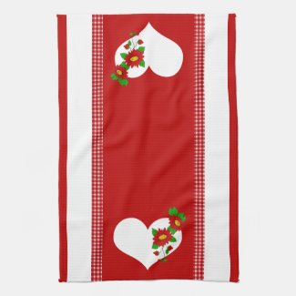 Retro Red Gingham, Strawberry, Flower, and Heart Kitchen Towels