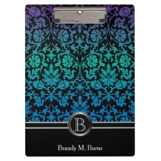 Colorful Blue, Green & Purple Floral Damask Clipboard