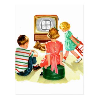 Retro Vintage Kitsch TV Television Kids Postcard