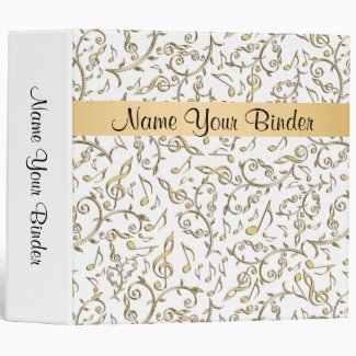 White and Gold Music Notes Binder